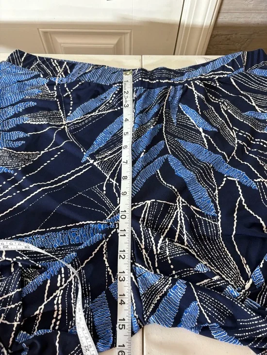 Susan Graver Navy and Blue Wide-Leg Palm Print Palazzo Pants Liquid Knit 1558 - Picture 11 of 12